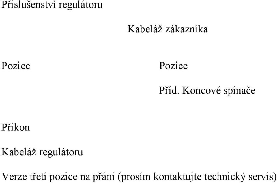 Koncové spínače Příkon Kabeláž regulátoru