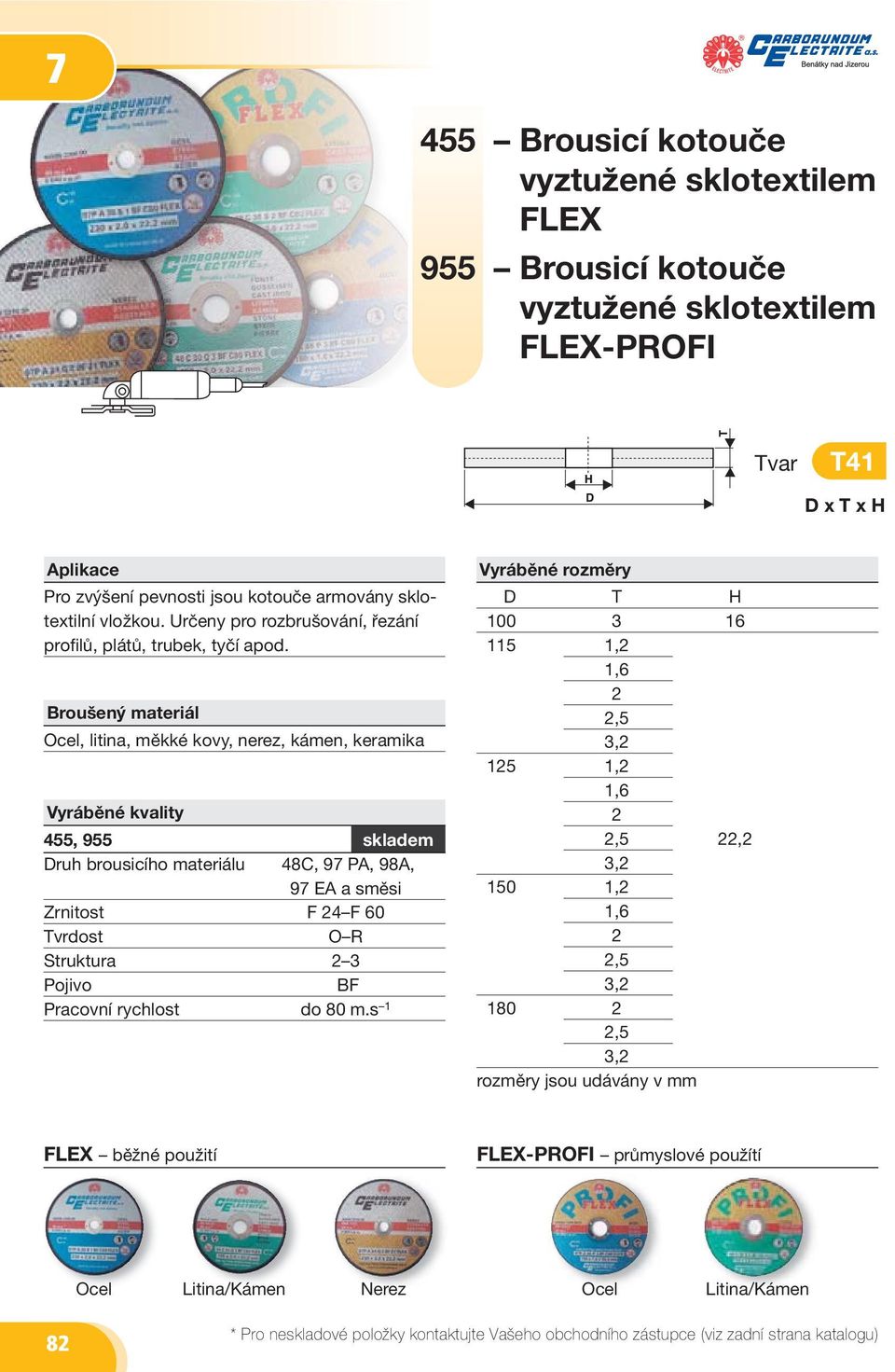 Broušený materiál Ocel, litina, měkké kovy, nerez, kámen, keramika Vyráběné kvality 455, 955 skladem Druh brousicího materiálu 48C, 97 PA, 98A, 97 EA a směsi Zrnitost F 24 F 60