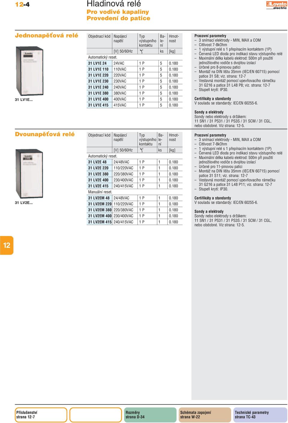 180 31 LV1E 415 415VAC 1 P 5 0.180 napětí výstupního le nost kontaktu ní [V] 50/60Hz ks [kg] Automatický reset. 31 LV2E 48 /48VAC 1 P 1 0.180 31 LV2E 0 0/0VAC 1 P 1 0.180 31 LV2E 380 0/380VAC 1 P 1 0.