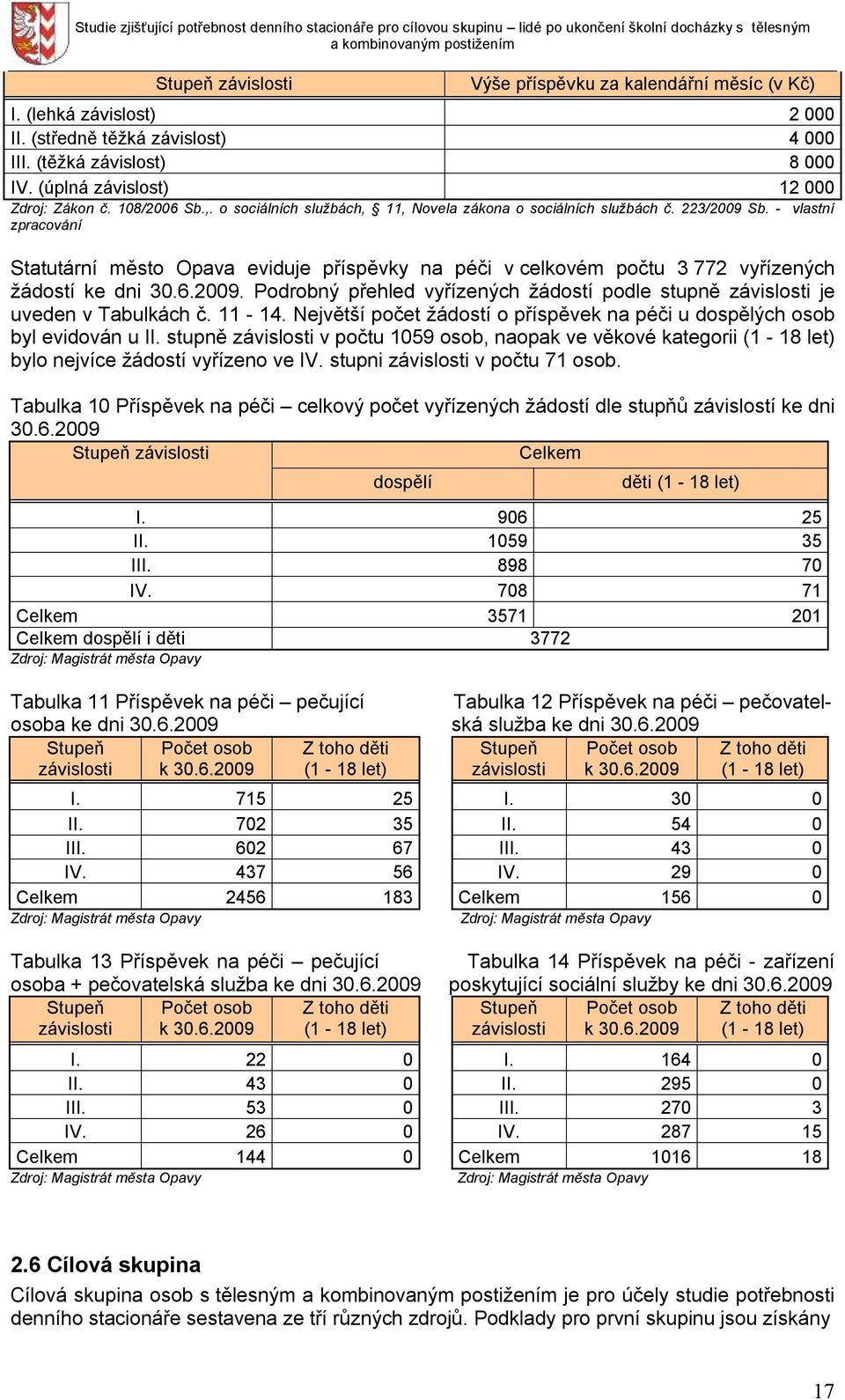 - vlastní zpracování Statutární město Opava eviduje příspěvky na péči v celkovém počtu 3 772 vyřízených žádostí ke dni 30.6.2009.