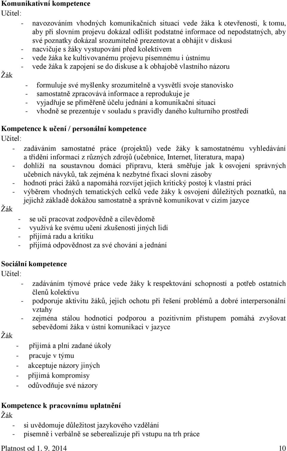 diskuse a k obhajobě vlastního názoru - formuluje své myšlenky srozumitelně a vysvětlí svoje stanovisko - samostatně zpracovává informace a reprodukuje je - vyjadřuje se přiměřeně účelu jednání a