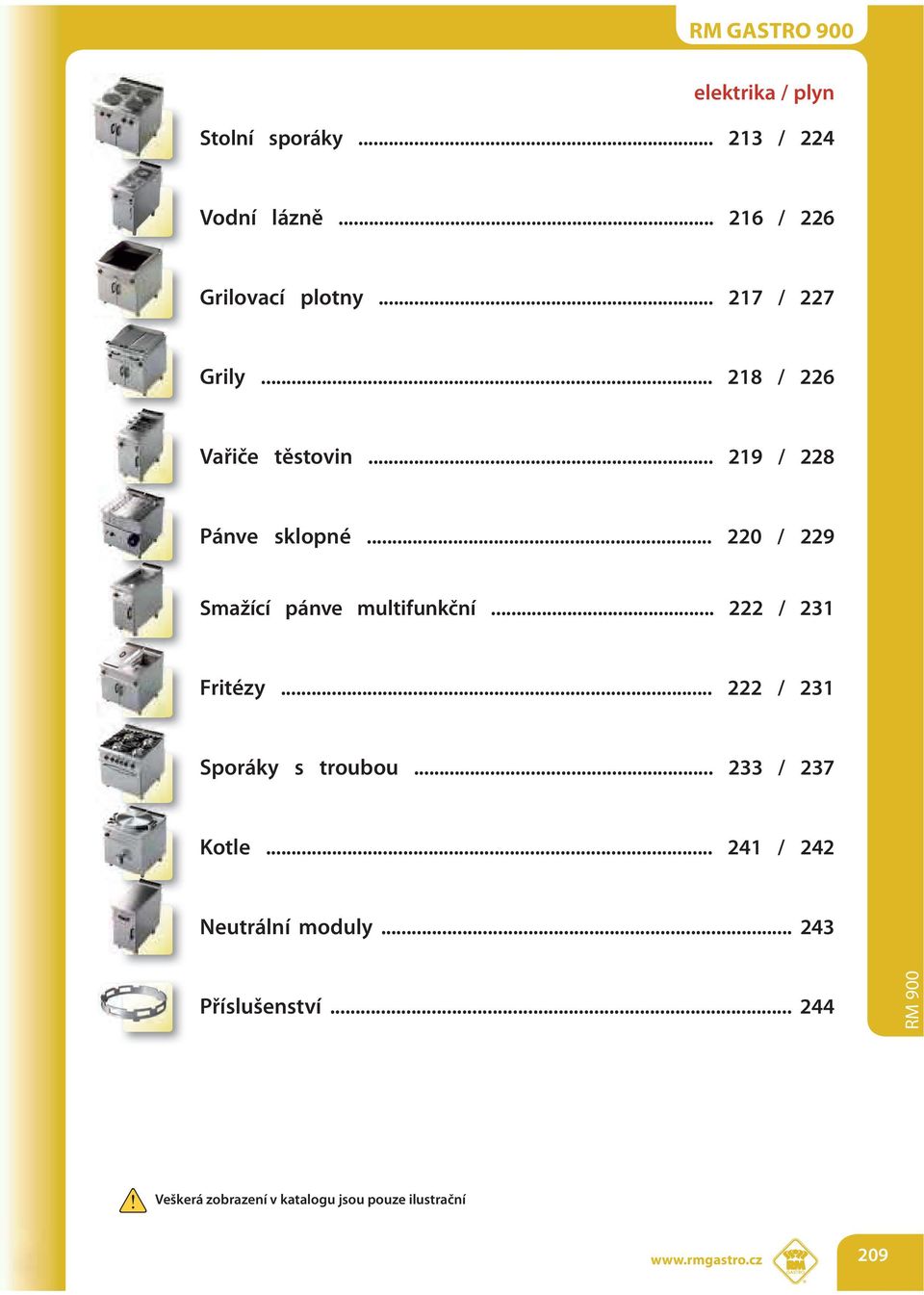 .. 220 / 229 Smažící pánve multifunkční... 222 / 231 Fritézy... 222 / 231 Sporáky s troubou.