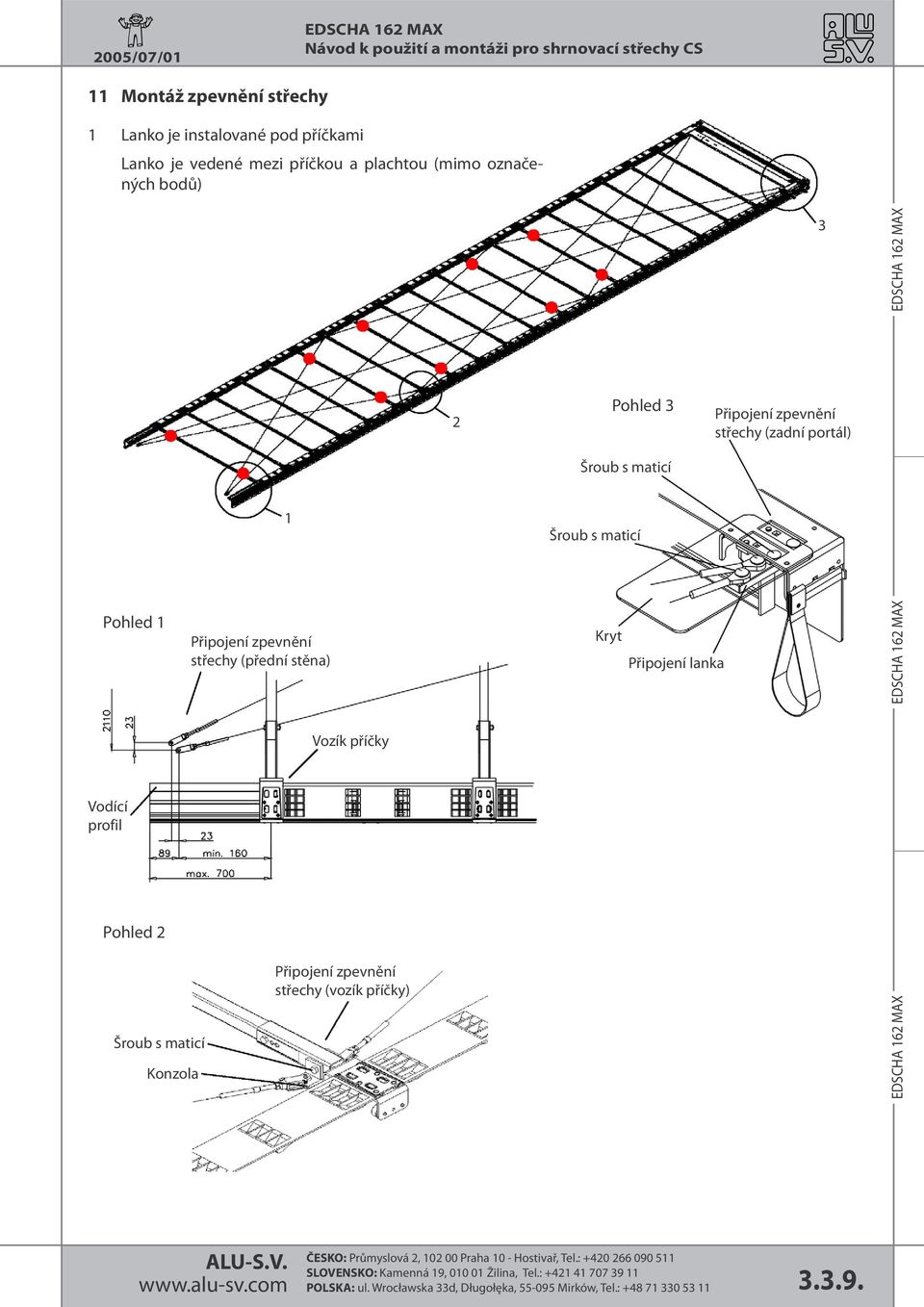 Připojení zpevnění střechy (přední stěna) Vozík příčky Připojení zpevnění střechy (vozík příčky) 2