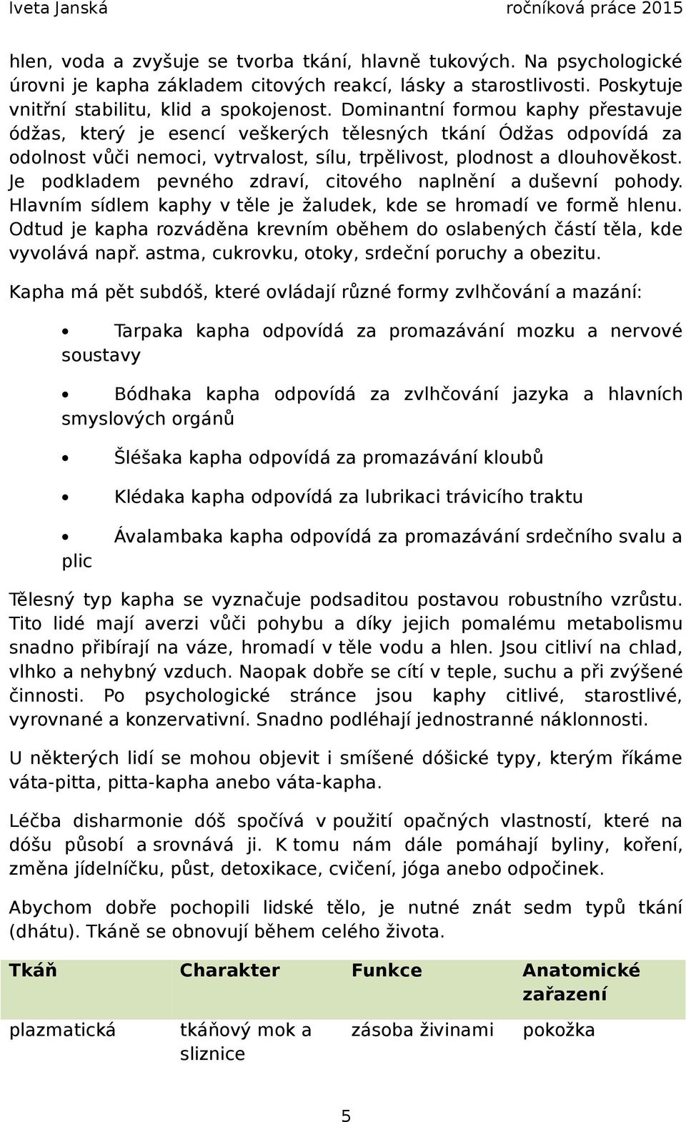 Je podkladem pevného zdraví, citového naplnění a duševní pohody. Hlavním sídlem kaphy v těle je žaludek, kde se hromadí ve formě hlenu.