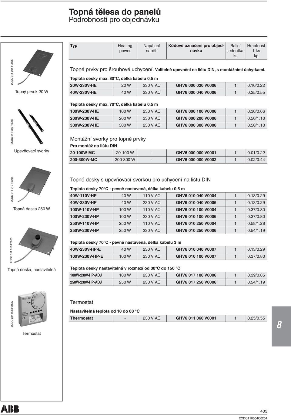Teplota desky max. 0 C, délka kabelu 0, m 20W230VHE 20 W 230 V AC GHV6 000 020 V0006 1 0.10/0.22 40W230VHE 40 W 230 V AC GHV6 000 040 V0006 1 0.2/0. Teplota desky max.