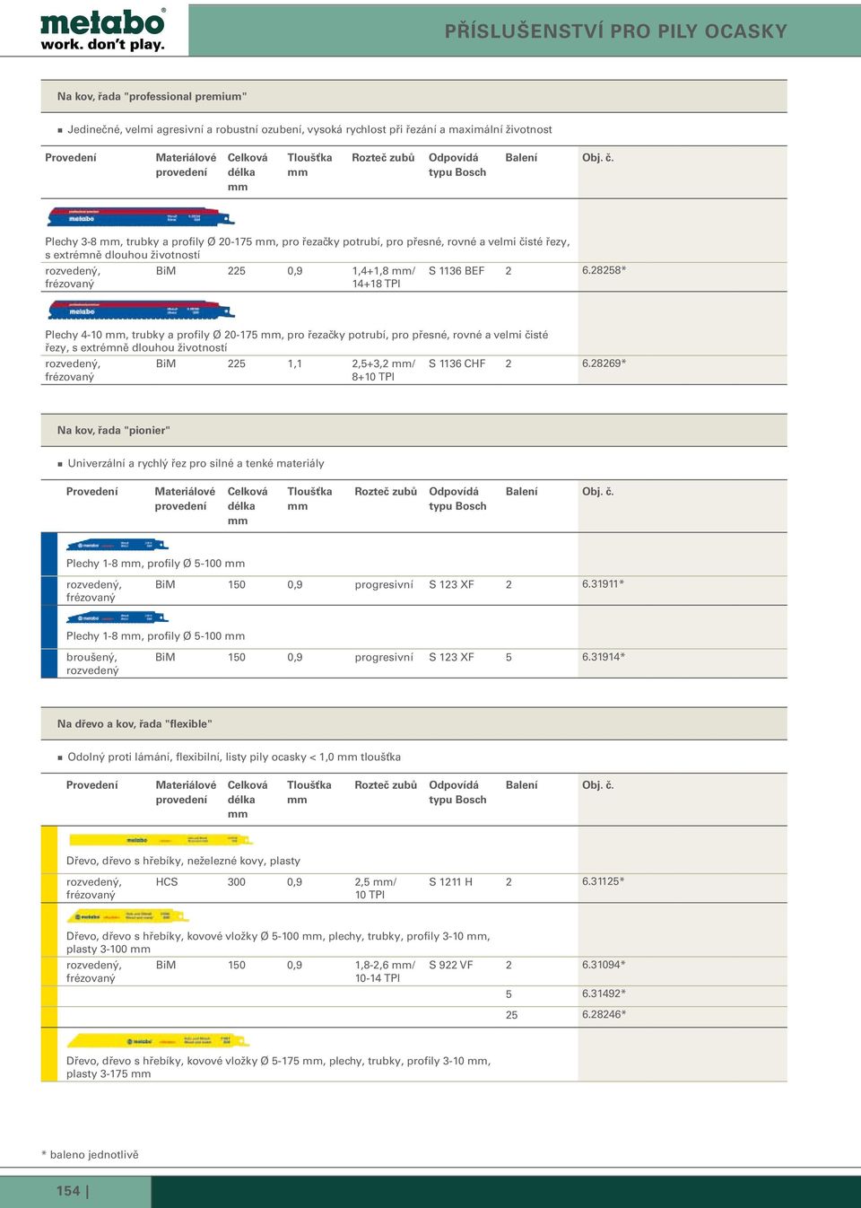 28258* Plechy 4-10, trubky a profily Ø 20-175, pro řezačky potrubí, pro přesné, rovné a velmi čisté řezy, s extrémně dlouhou životností BiM 225 1,1 2,5+3,2 / 8+10 TPI S 1136 CHF 2 6.
