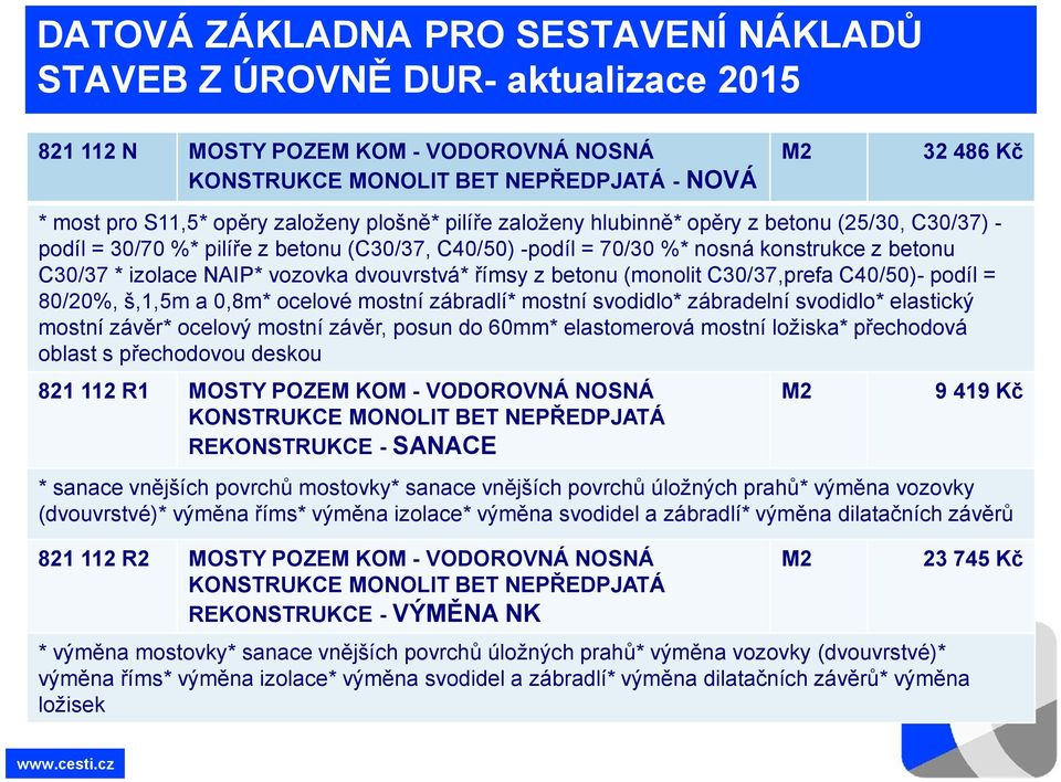 dvouvrstvá* římsy z betonu (monolit C30/37,prefa C40/50)- podíl = 80/20%, š,1,5m a 0,8m* ocelové mostní zábradlí* mostní svodidlo* zábradelní svodidlo* elastický mostní závěr* ocelový mostní závěr,