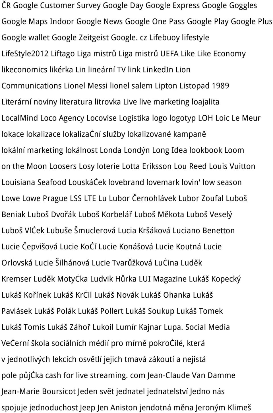 Listopad 1989 Literární noviny literatura litrovka Live live marketing loajalita LocalMind Loco Agency Locovise Logistika logo logotyp LOH Loic Le Meur lokace lokalizace lokalizační služby