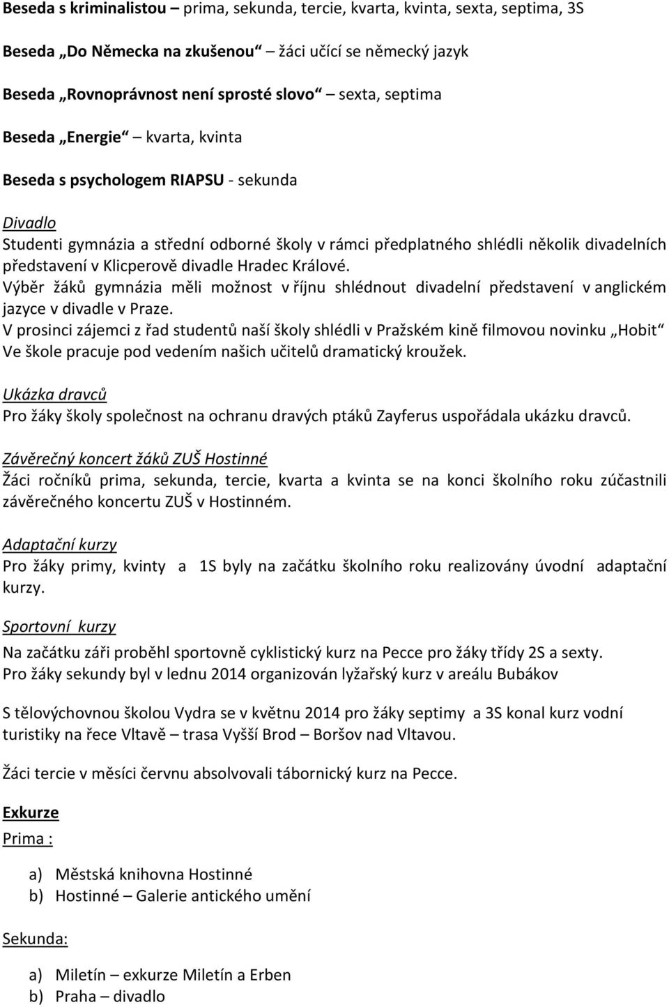 Hradec Králové. Výběr žáků gymnázia měli možnost v říjnu shlédnout divadelní představení v anglickém jazyce v divadle v Praze.