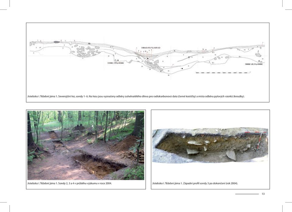 kostičky) a místa odběru pylových vzorků (kroužky). Jistebsko I. Těžební jáma 1.