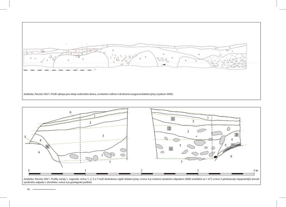 těžební jámy (výzkum 2009).  Profily sondy 1.