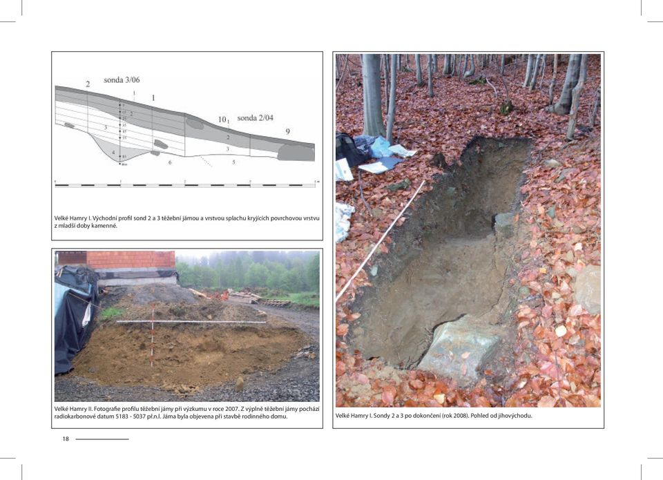 doby kamenné. Velké Hamry II. Fotografie profilu těžební jámy při výzkumu v roce 2007.