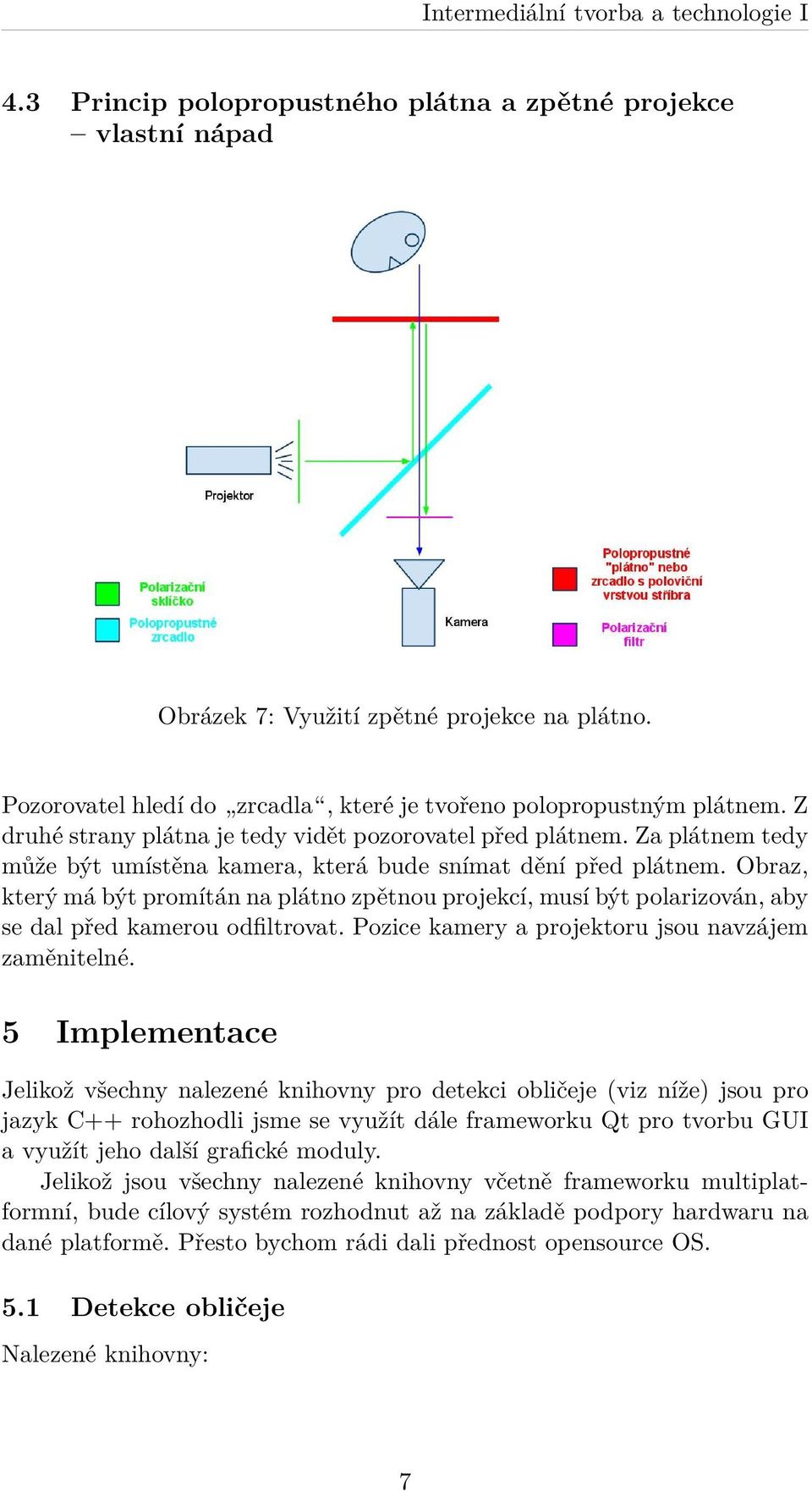 Obraz, který má být promítán na plátno zpětnou projekcí, musí být polarizován, aby se dal před kamerou odfiltrovat. Pozice kamery a projektoru jsou navzájem zaměnitelné.