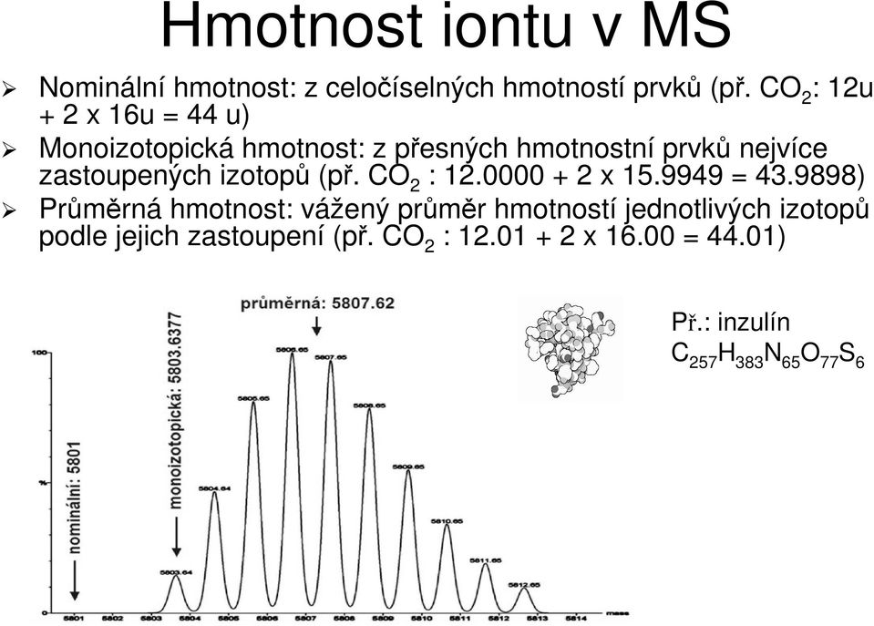zastoupených izotop (p.. CO 2 : 12.0000 + 2 x 15.9949 = 43.