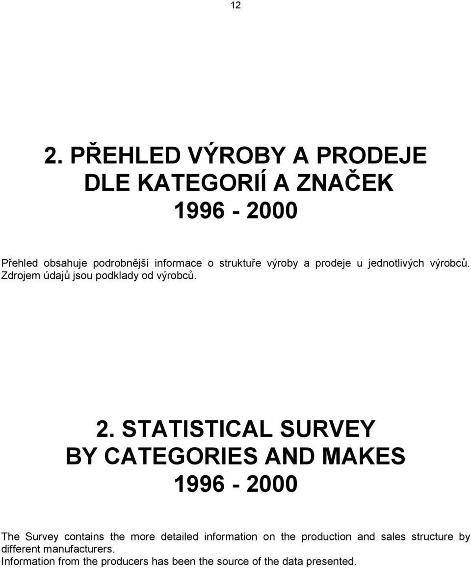 STATISTICAL SURVEY BY CATEGORIES AND MAKES 1996-2000 The Survey contains the more detailed information on the