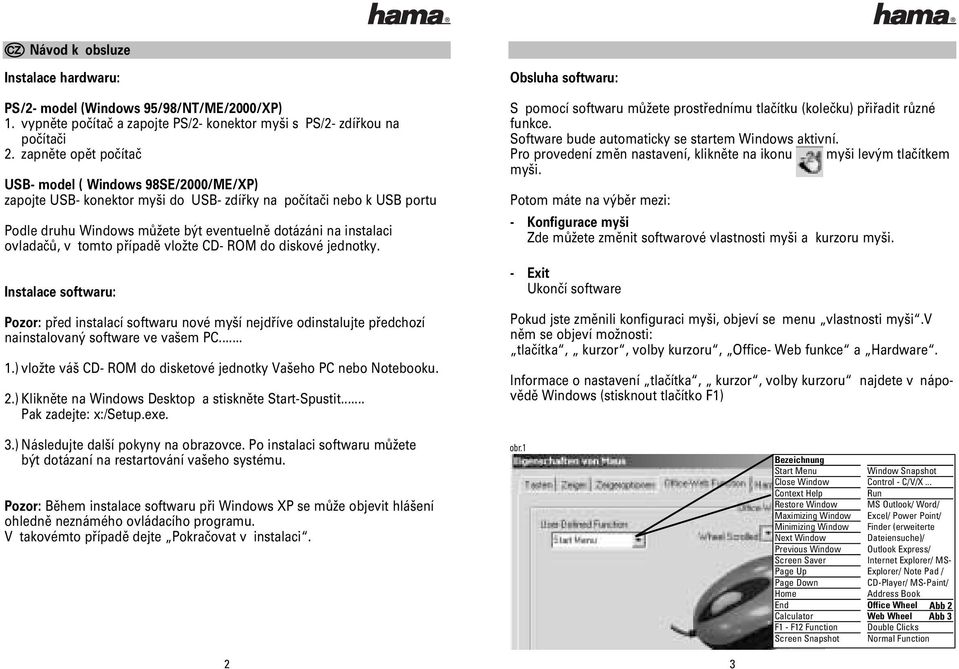 ovladačů, v tomto případě vložte CD- ROM do diskové jednotky. Instalace softwaru: Pozor: před instalací softwaru nové myší nejdříve odinstalujte předchozí nainstalovaný software ve vašem PC... 1.