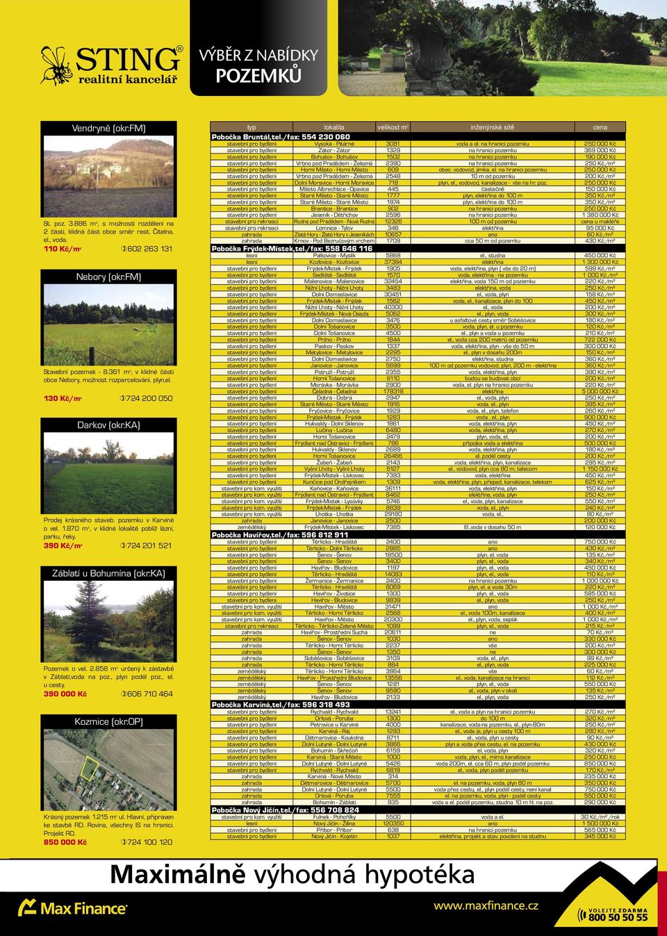 390 Kč/m 2 724 201 521 Záblatí u Bohumína (okr.ka) Pozemek o vel. 2.858 m 2 určený k zástavbě v Záblatí,voda na poz., plyn podél poz., el. u cesty. 390 000 Kč 606 710 464 Kozmice (okr.