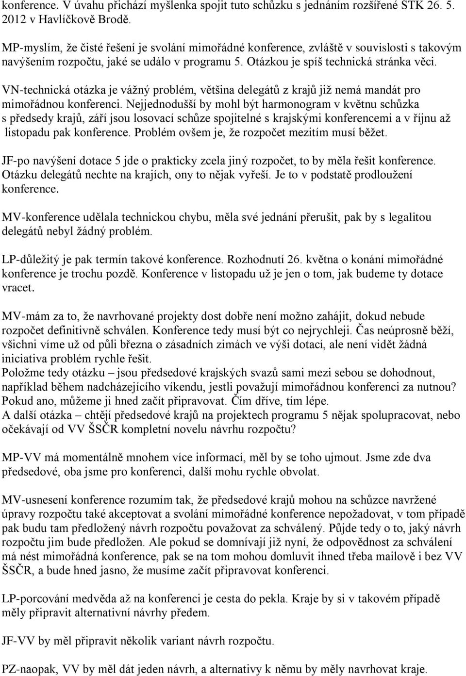 VN-technická otázka je vážný problém, většina delegátů z krajů již nemá mandát pro mimořádnou konferenci.