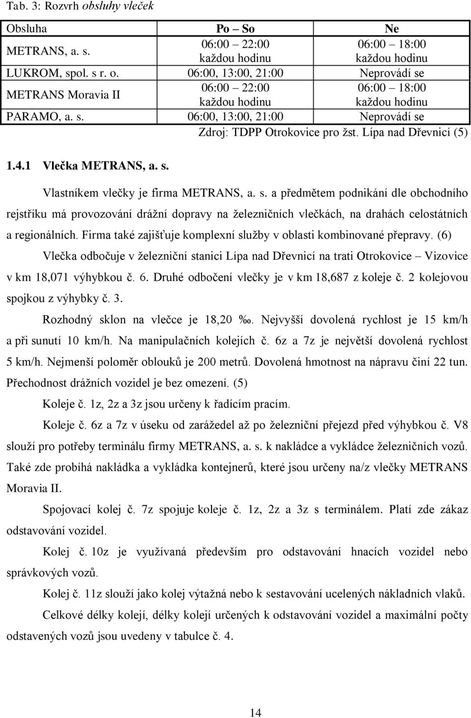 Firma také zajišťuje komplexní služby v oblasti kombinované přepravy. (6) Vlečka odbočuje v železniční stanici Lípa nad Dřevnicí na trati Otrokovice Vizovice v km 8,07 výhybkou č. 6.