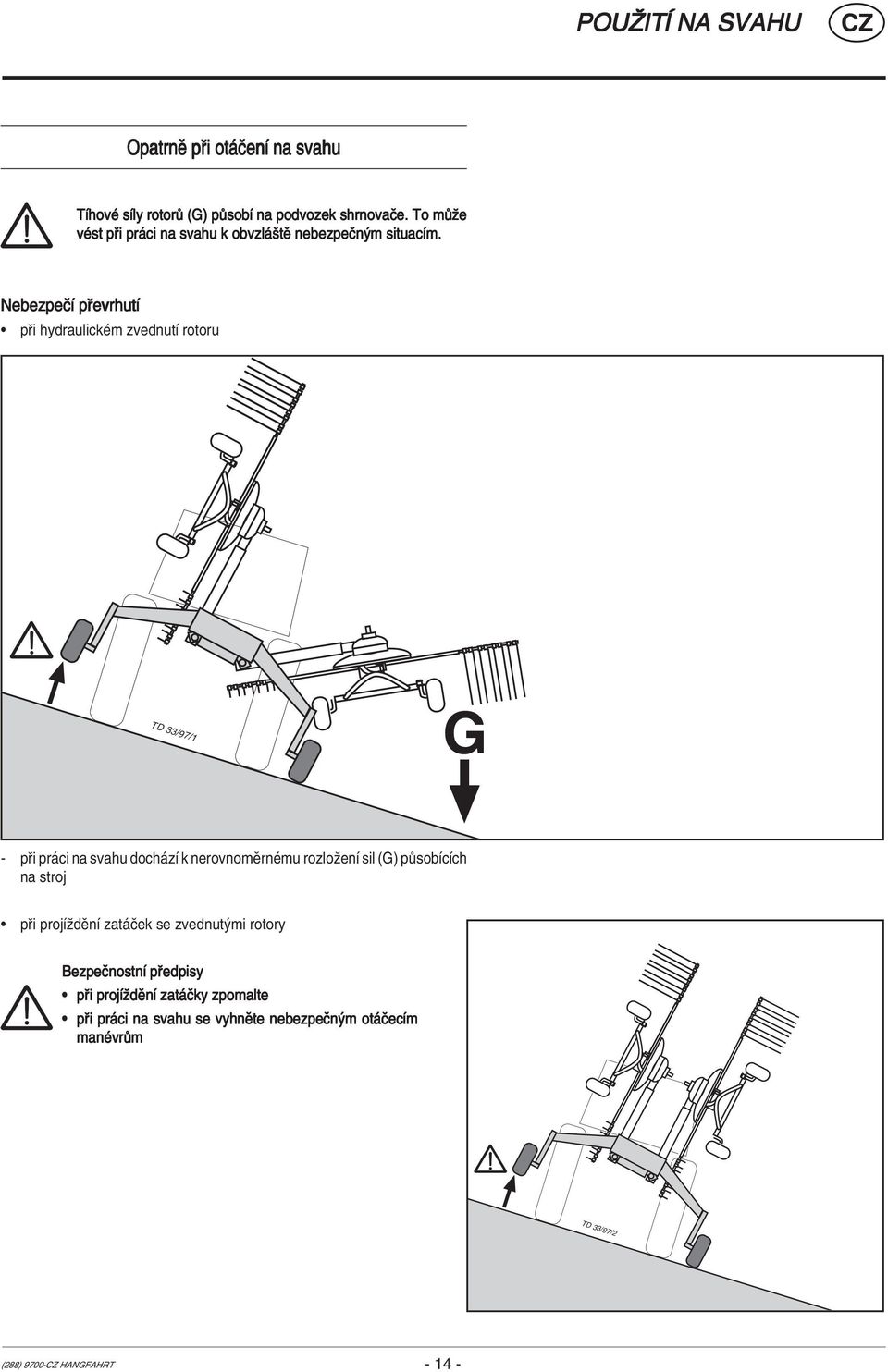 NebezpeËÌ p evrhutì ï p i hydraulickèm zvednutì rotoru TD 33/97/1 G - p i pr ci na svahu doch zì k nerovnomïrnèmu rozloûenì sil