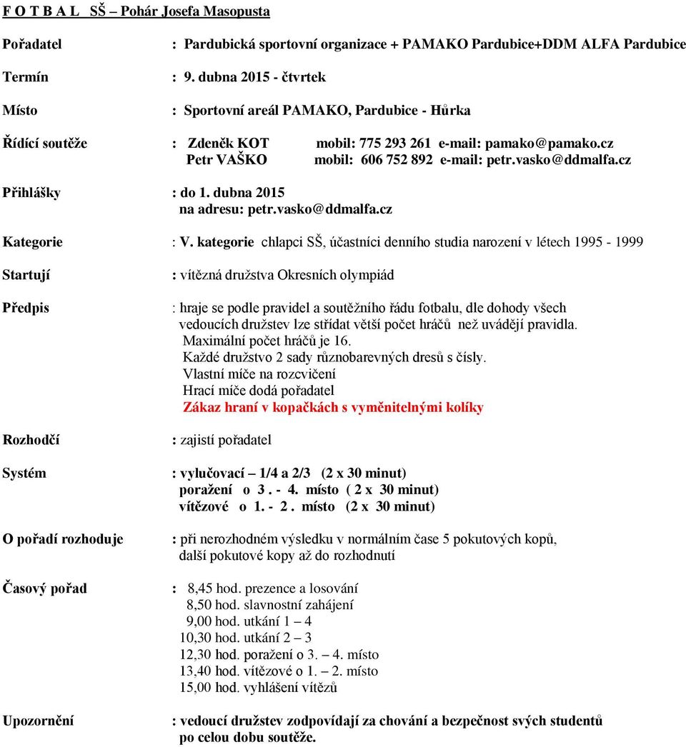 cz Přihlášky : do 1. dubna 2015 na adresu: petr.vasko@ddmalfa.cz Kategorie : V.