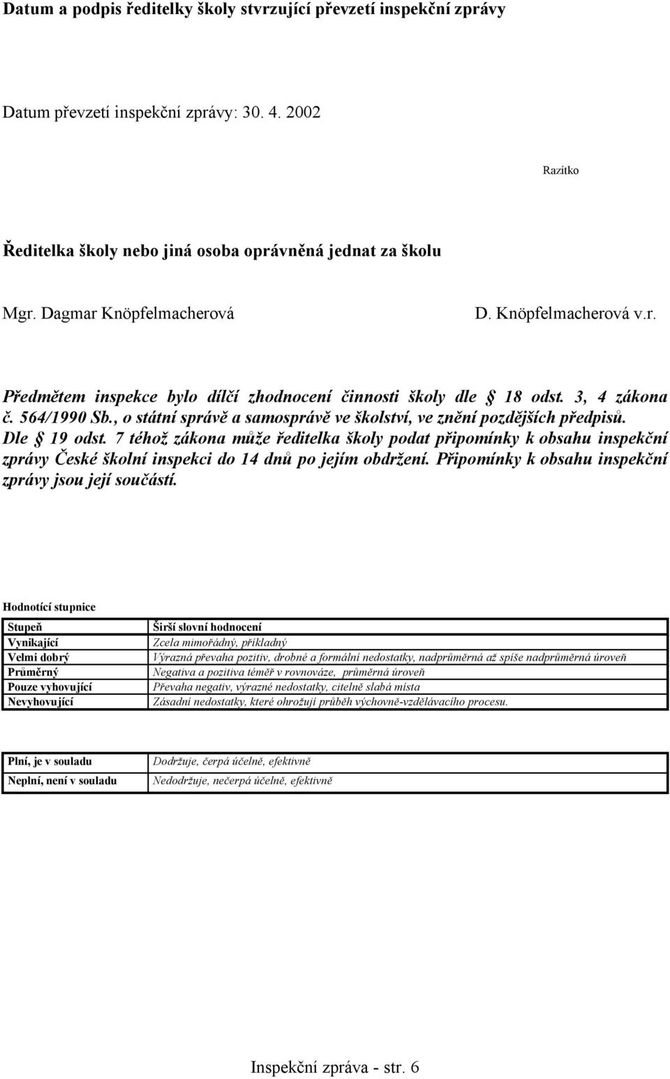 , o státní správě a samosprávě ve školství, ve znění pozdějších předpisů. Dle 19 odst.