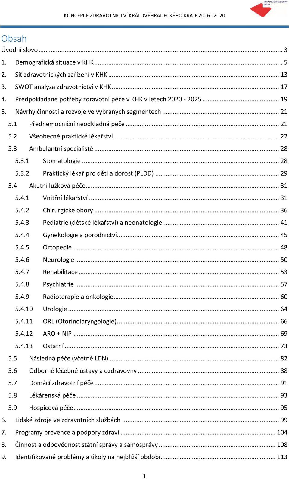 .. 22 5.3 Ambulantní specialisté... 28 5.3.1 Stomatologie... 28 5.3.2 Praktický lékař pro děti a dorost (PLDD)... 29 5.4 Akutní lůžková péče... 31 5.4.1 Vnitřní lékařství... 31 5.4.2 Chirurgické obory.