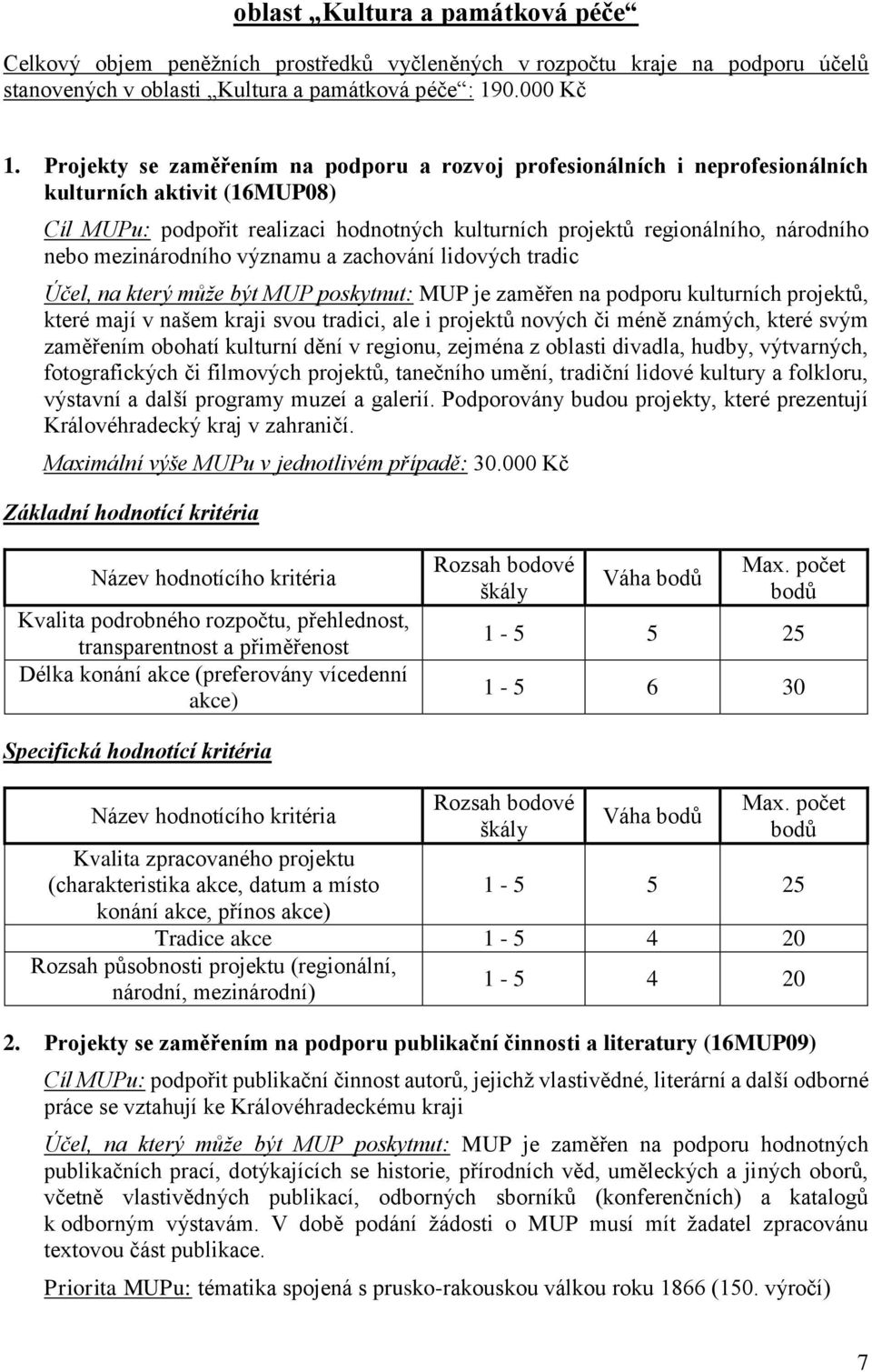 mezinárodního významu a zachování lidových tradic Účel, na který může být MUP poskytnut: MUP je zaměřen na podporu kulturních projektů, které mají v našem kraji svou tradici, ale i projektů nových či