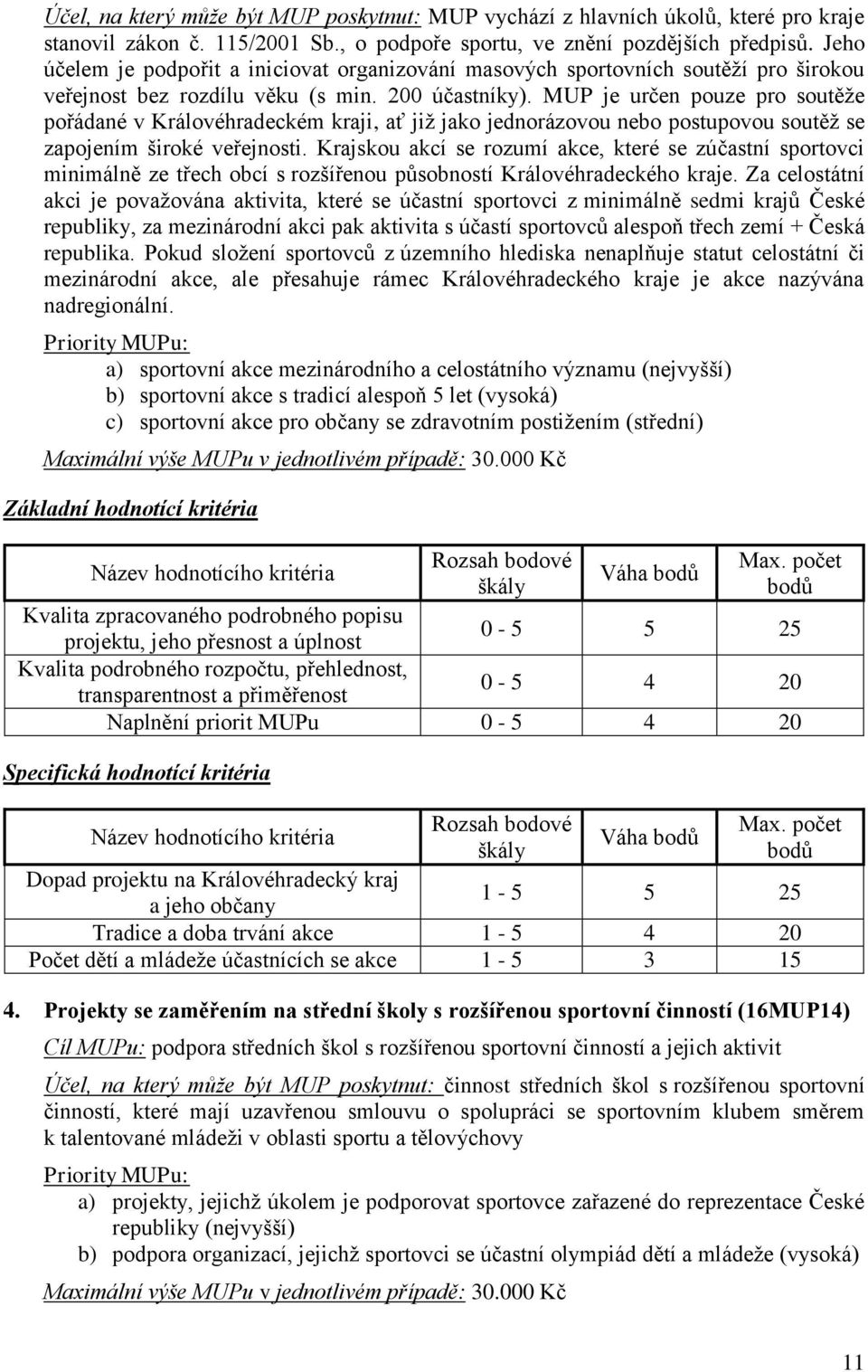 MUP je určen pouze pro soutěže pořádané v Královéhradeckém kraji, ať již jako jednorázovou nebo postupovou soutěž se zapojením široké veřejnosti.