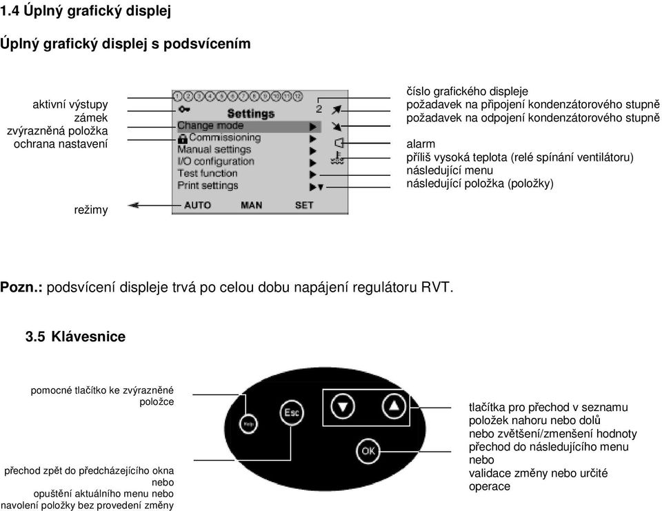 : podsvícení displeje trvá po celou dobu napájení regulátoru RVT. 3.
