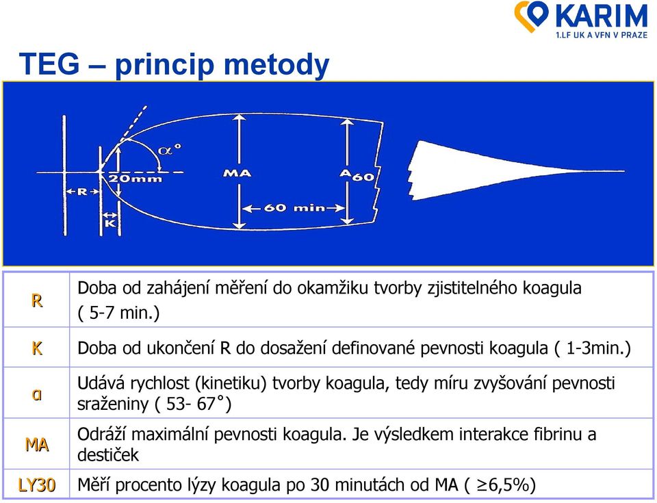 ) Udává rychlost (kinetiku) tvorby koagula, tedy míru zvyšování pevnosti sraženiny ( 53-67 ) Odráží