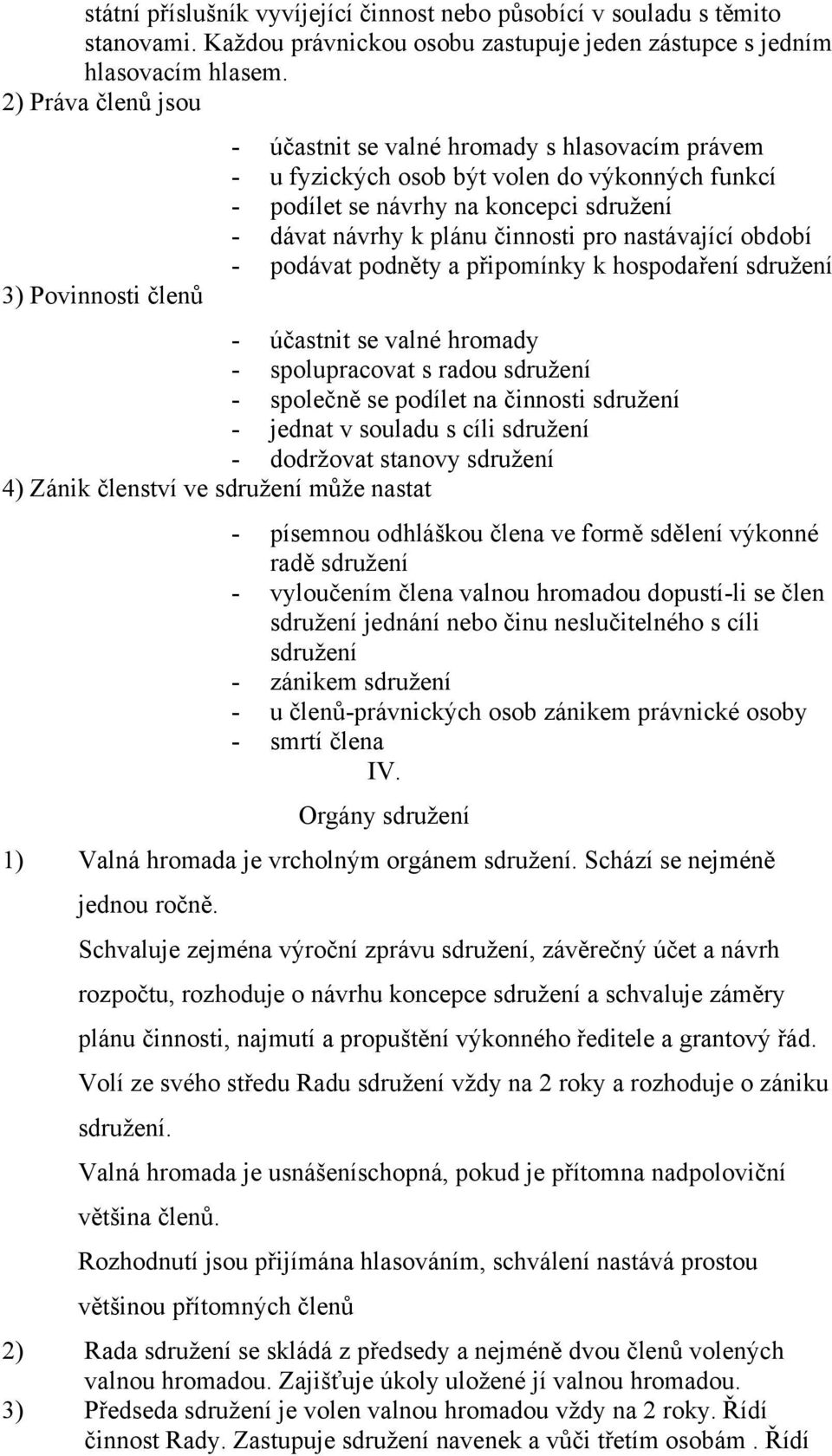 plánu činnosti pro nastávající období - podávat podněty a připomínky k hospodaření sdruţení - účastnit se valné hromady - spolupracovat s radou sdruţení - společně se podílet na činnosti sdruţení -