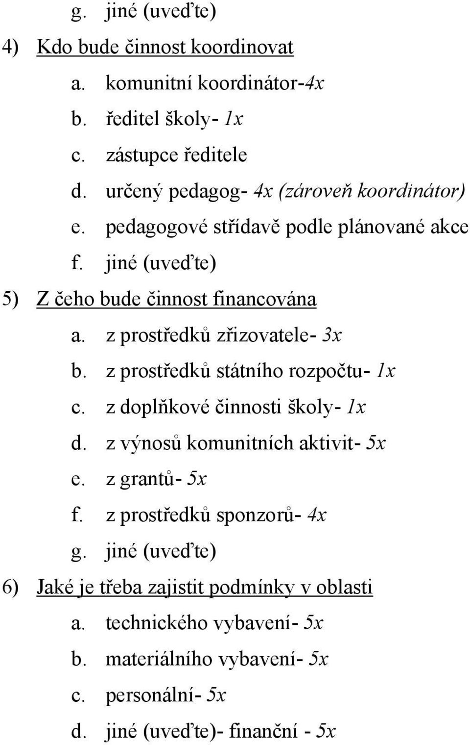 z prostředků zřizovatele- 3x b. z prostředků státního rozpočtu- 1x c. z doplňkové činnosti školy- 1x d. z výnosů komunitních aktivit- 5x e.