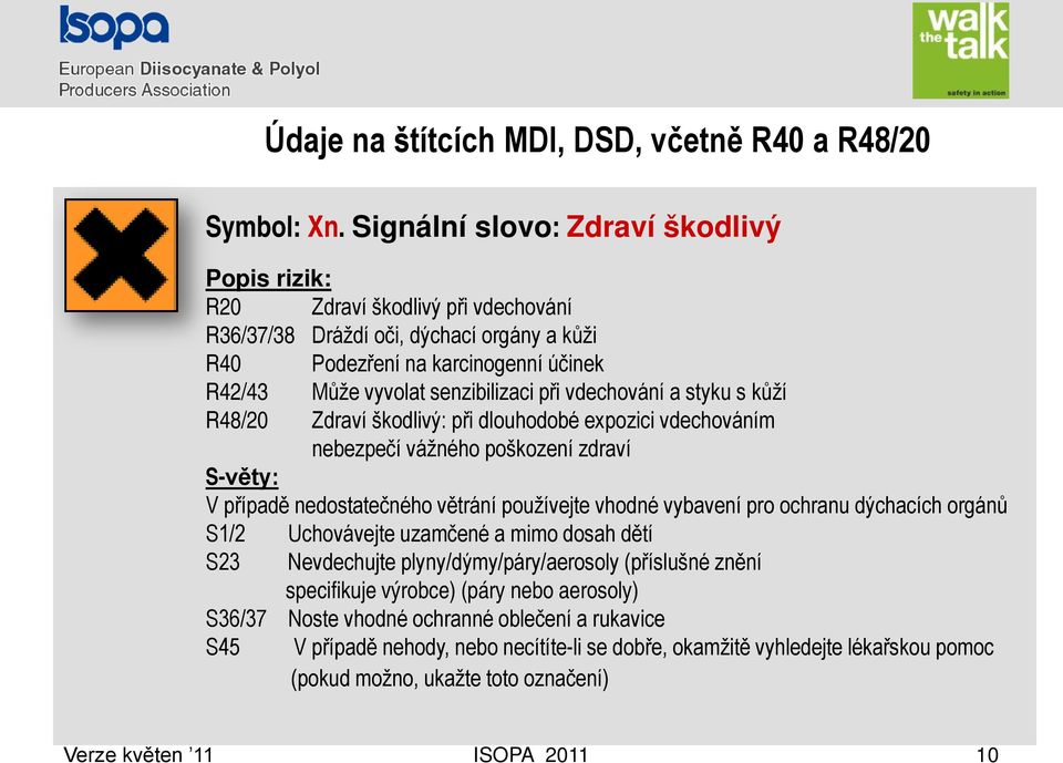 vdechování a styku s kůží R48/20 Zdraví škodlivý: při dlouhodobé expozici vdechováním nebezpečí vážného poškození zdraví S-věty: V případě nedostatečného větrání používejte vhodné vybavení pro