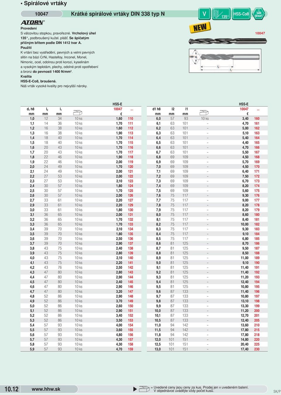 pevnosti 14 N/mm 2 -E-Co8, broušená Náš vrták vysoké kvality pro nejvyšší nároky 147 -E h8 147 1, 12 34 1 ks 1,6 11 1,1 14 36 1 ks 1,7 111 1,2 16 38 1 ks 1,6 112 1,3 16 38 1 ks 1,9 113 1,4 18 4 1 ks