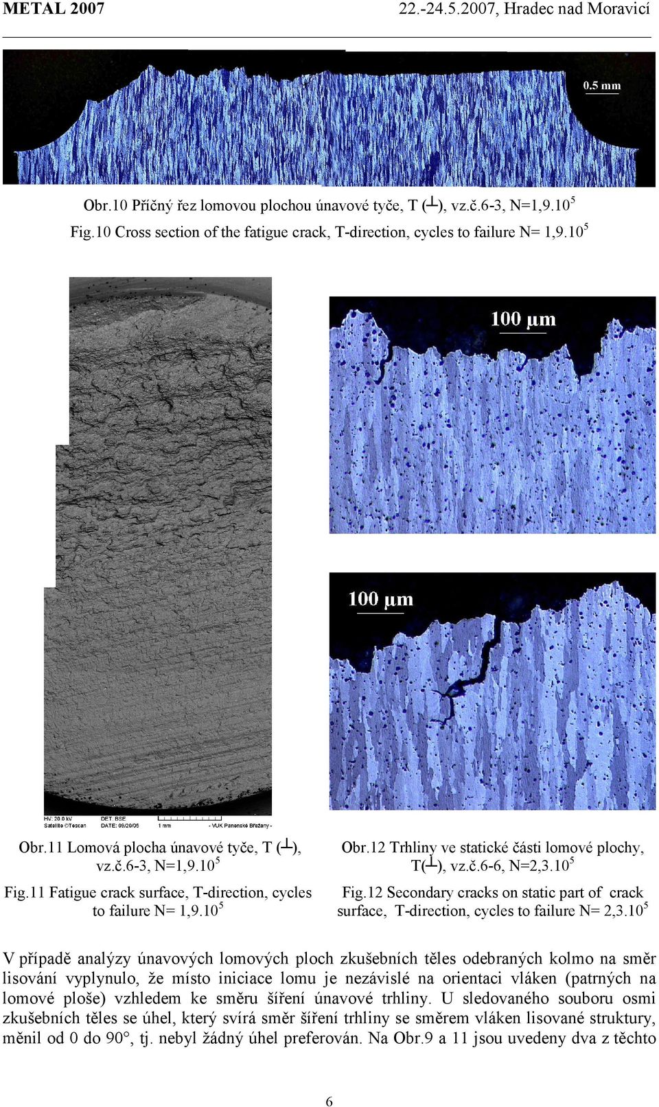 10 Fig.1 Secondary cracks on static part of crack surface, T-direction, cycles to failure N=,3.