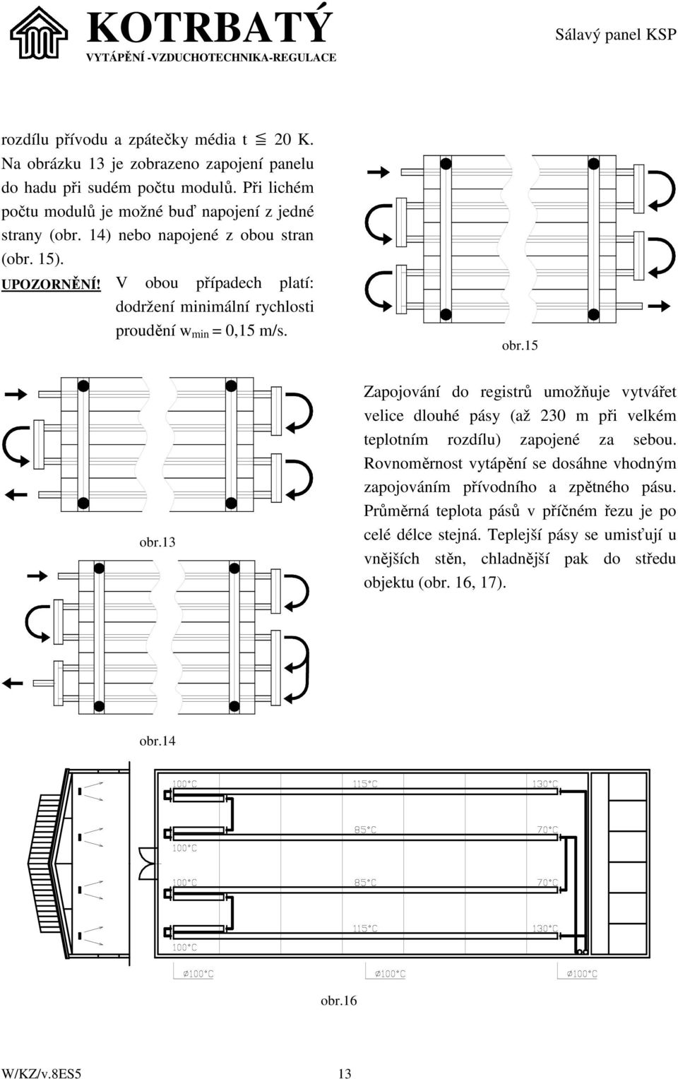 V obou případech platí: dodržení minimální rychlosti proudění w min = 0,15 m/s. obr.15 obr.