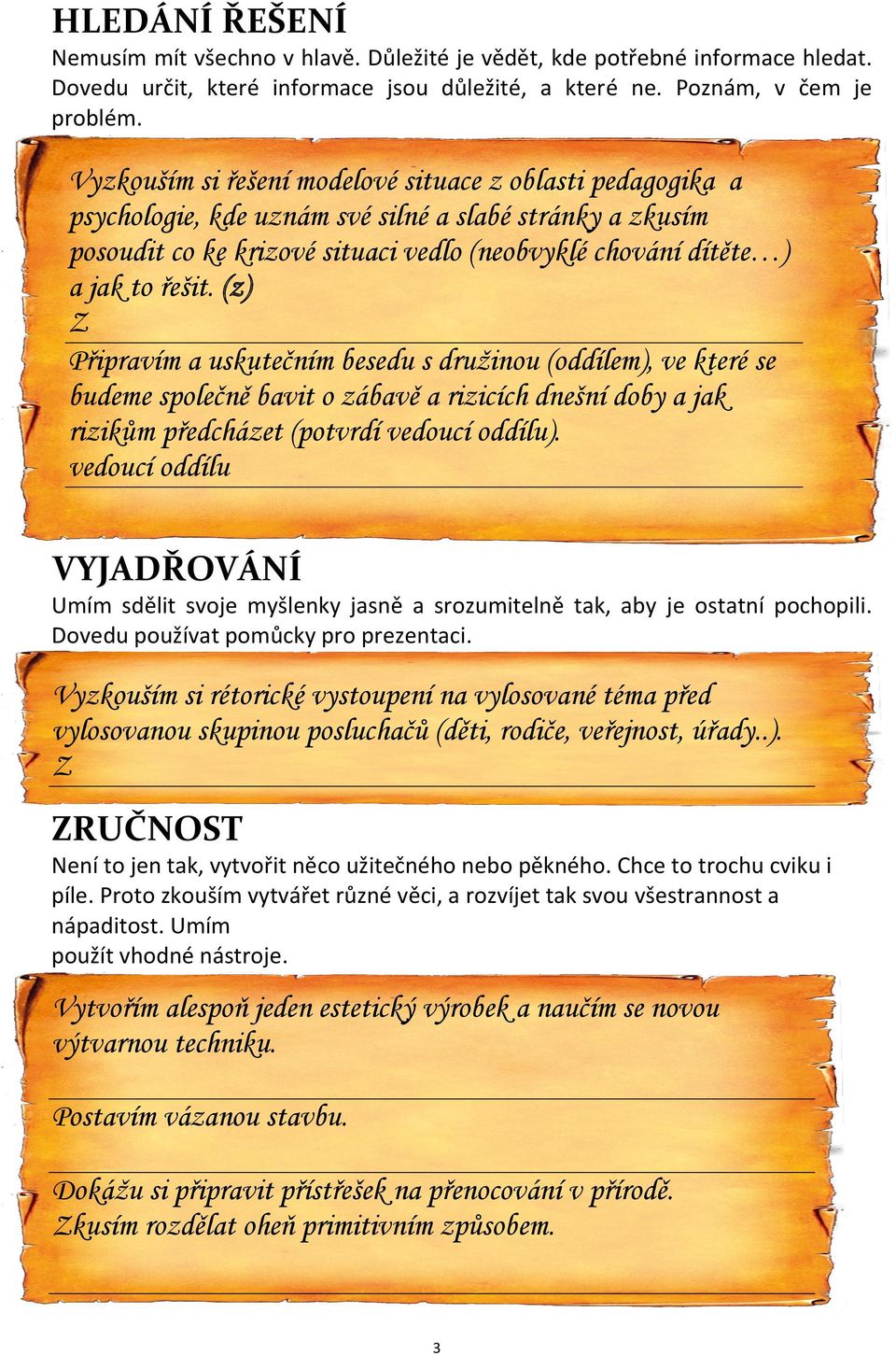 (z) Připravím a uskutečním besedu s družinou (oddílem), ve které se budeme společně bavit o zábavě a rizicích dnešní doby a jak rizikům předcházet (potvrdí vedoucí oddílu).