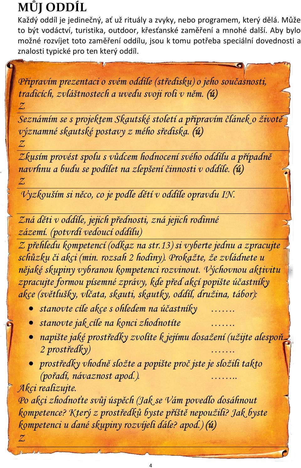 Připravím prezentaci o svém oddíle (středisku) o jeho současnosti, tradicích, zvláštnostech a uvedu svoji roli v něm.