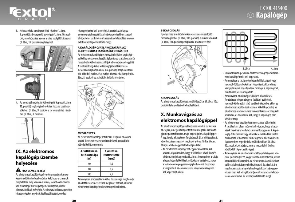 hu honlapon található meg). Bekapcsolás Nyomja meg a működtető kar reteszelésére szolgáló biztosítógombot (1. ábra, 10b. pozíció), a működtető kart (1. ábra, 10a.