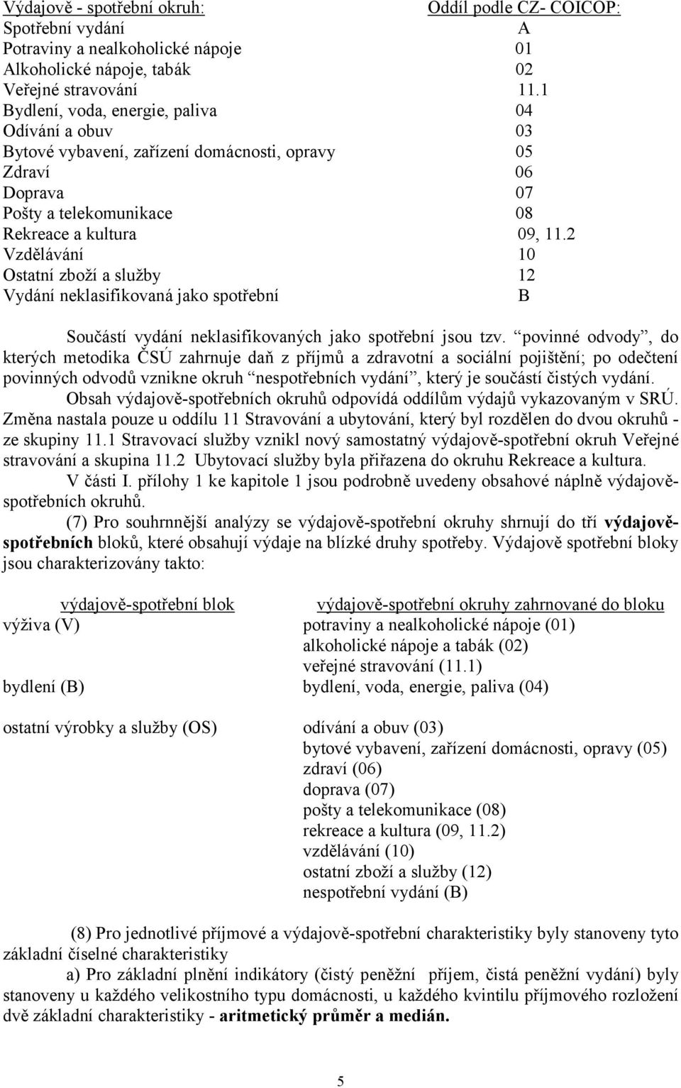 2 Vzdělávání 10 Oddíl podle CZ- COICOP: A Ostatní zboží a služby 12 Vydání neklasifikovaná jako spotřební B Součástí vydání neklasifikovaných jako spotřební jsou tzv.