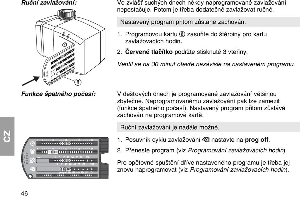 8 Funkce љpatnйho poиasн: V deљќovэch dnech je programovanй zavlaћovбnн vмtљinou zbyteиnй. Naprogramovanйmu zavlaћovбnн pak lze zamezit (funkce љpatnйho poиasн).