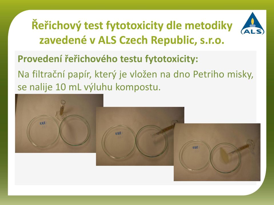 Provedení řeřichového testu fytotoxicity: Na