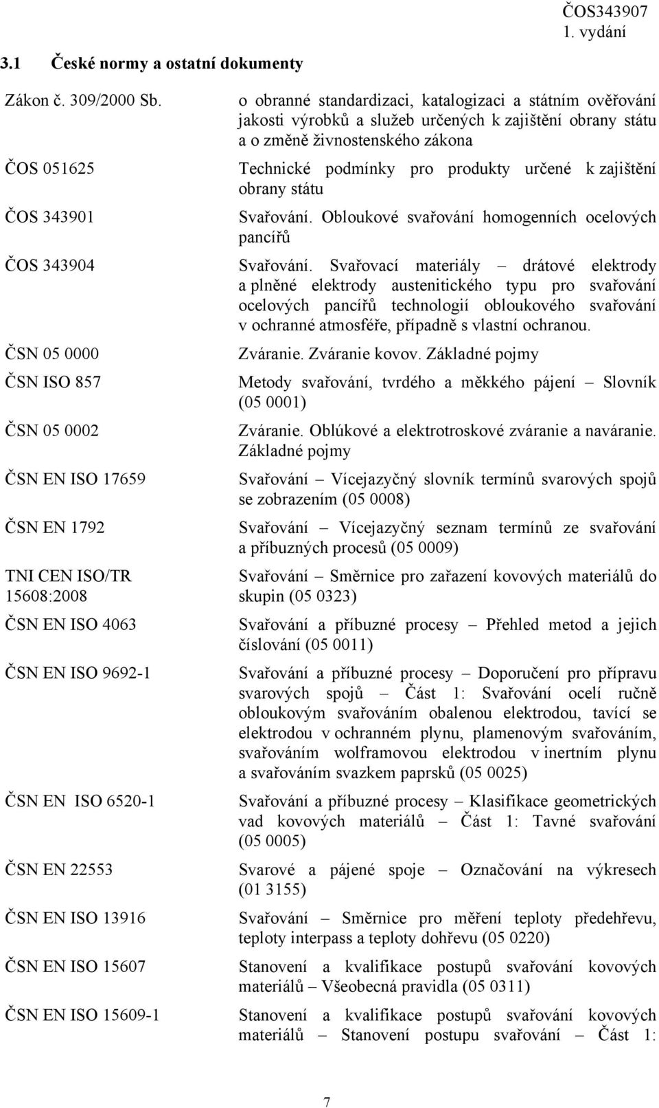 13916 ČSN EN ISO 15607 ČSN EN ISO 15609-1 o obranné standardizaci, katalogizaci a státním ověřování jakosti výrobků a služeb určených k zajištění obrany státu a o změně živnostenského zákona