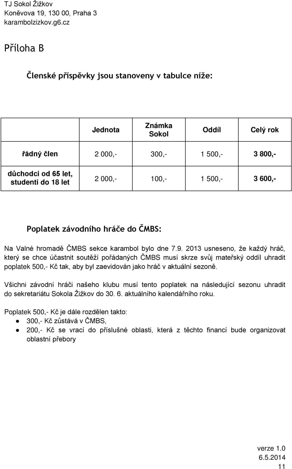 2013 usneseno, že každý hráč, který se chce účastnit soutěží pořádaných ČMBS musí skrze svůj mateřský oddíl uhradit poplatek 500,- Kč tak, aby byl zaevidován jako hráč v aktuální sezoně.