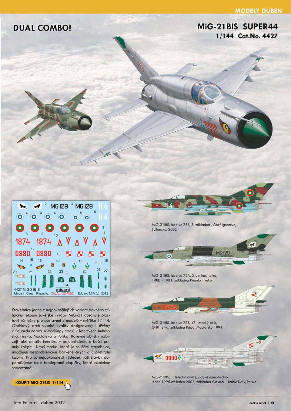 měřítku 1/144. Obtiskový arch vysoké kvality designovaný i tištěný v Eduardu nabízí 4 markingy strojů v letectvech Bulharska, Finska, Maďarska a Polska.