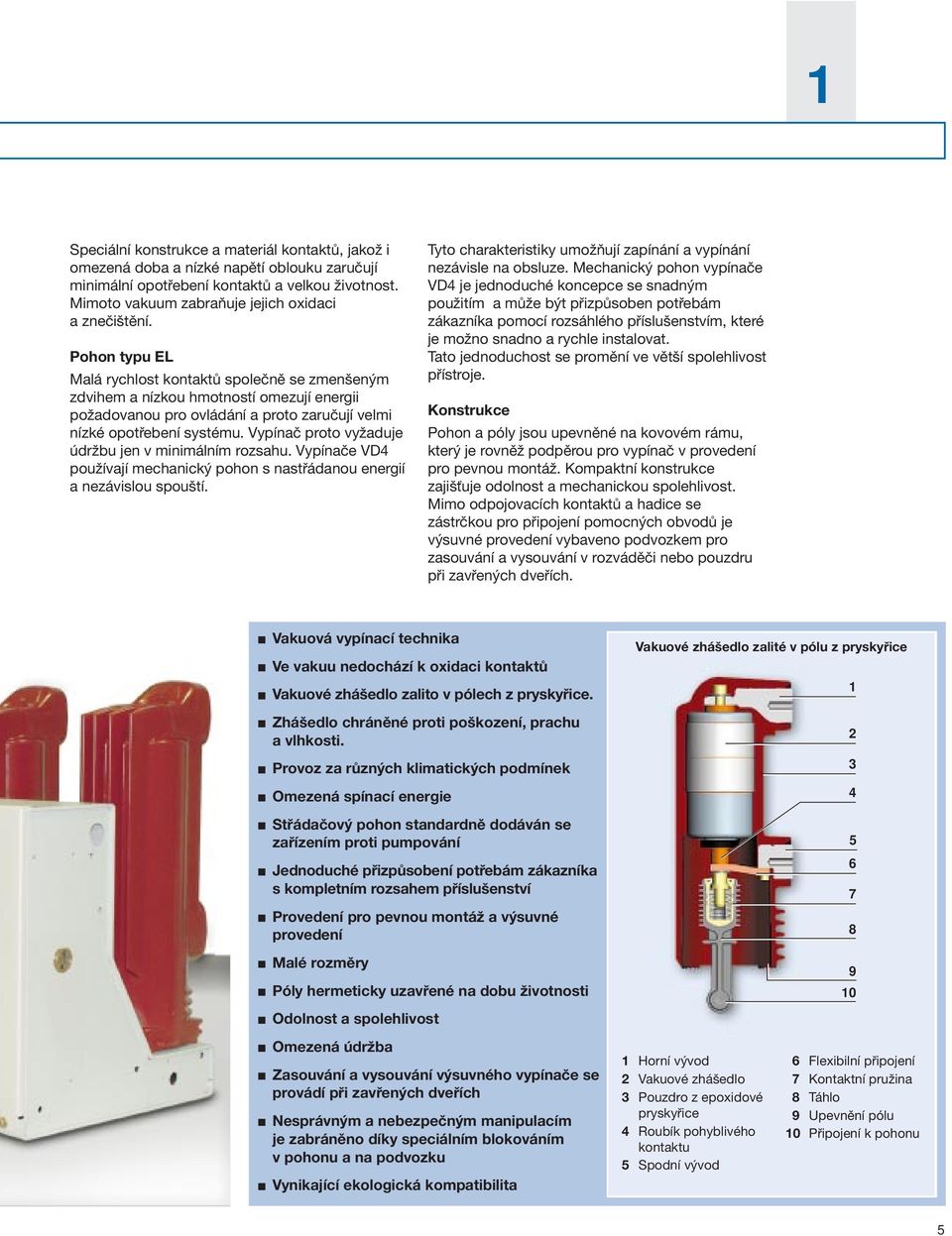 Vypínač proto vyžaduje údržbu jen v minimálním rozsahu. Vypínače VD4 používají mechanický pohon s nastřádanou energií a nezávislou spouští.