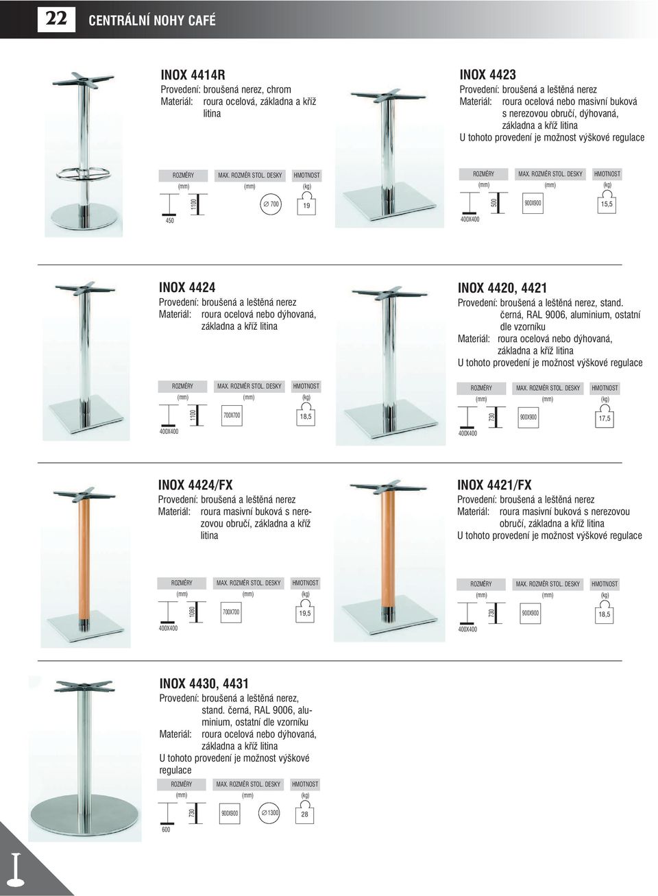 černá, RAL 9006, aluminium, ostatní dle základna a kříž 18,5 17,5 INOX 4424/FX roura masivní buková s nerezovou obručí,