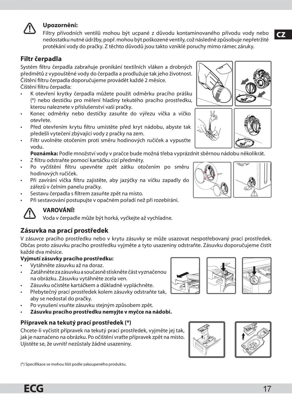 CZ Filtr čerpadla Systém filtru čerpadla zabraňuje pronikání textilních vláken a drobných předmětů z vypouštěné vody do čerpadla a prodlužuje tak jeho životnost.