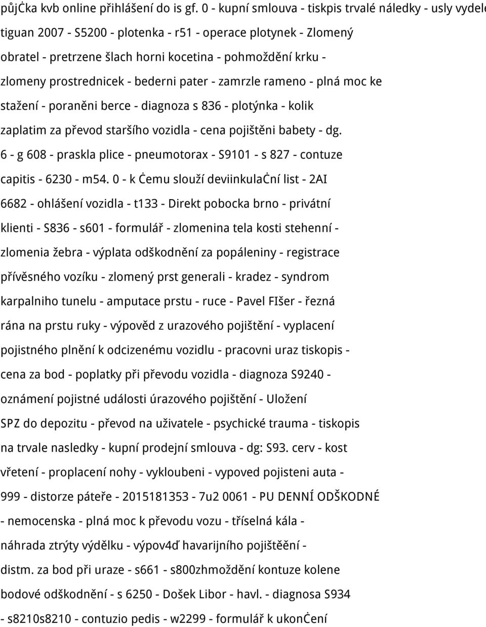 prostrednicek - bederni pater - zamrzle rameno - plná moc ke stažení - poraněni berce - diagnoza s 836 - plotýnka - kolik zaplatim za převod staršího vozidla - cena pojištěni babety - dg.